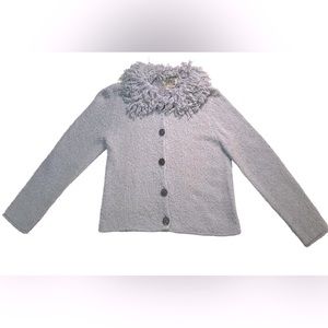 Vintage Curio Collar Shag Cardigan Sweater Women’s Size Medium Blue-gray